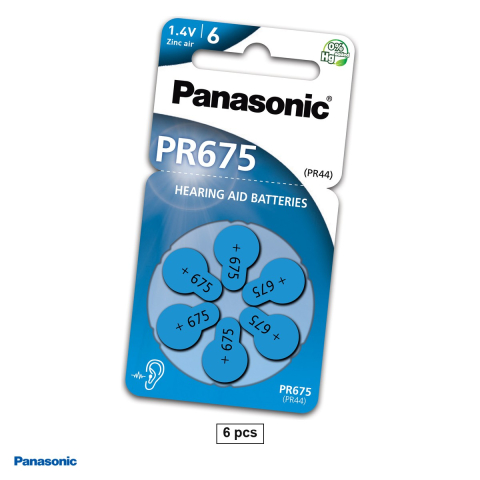 Energy - Set 6 baterii zinc aer pentru aparate auditive Panasonic 675 PR44, 1.4 V, 650 mAh, 11.6 x 5.4 mm, in blister