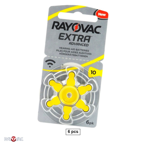 Baterii aparate auditive - Set 6 baterii zinc aer pentru aparate auditive Rayovac 10 PR70, 1.4 V, 105 mAh, 5.8 x 3.5 mm, in blister