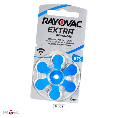 Baterii aparate auditive - Set 6 baterii zinc aer pentru aparate auditive Rayovac 675 PR44, 1.4 V, 640 mAh, 11.6 x 5.4 mm, in blister