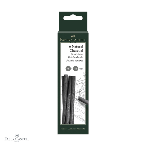 Desen grafit si carbune - Set 6 batoane carbune natural Faber-Castell Pitt Monochrome, diametru 6-11mm, pentru desen artistic