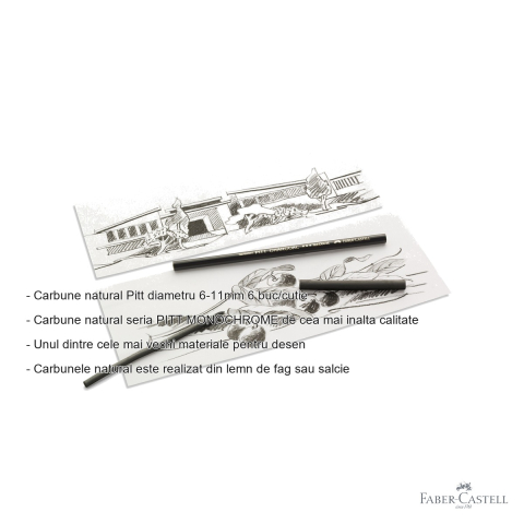 Set 6 batoane carbune natural Faber-Castell Pitt Monochrome, diametru 6-11mm, pentru desen artistic [1]