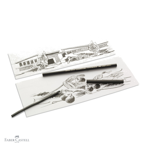 Set 6 batoane carbune natural Faber-Castell Pitt Monochrome, diametru 6-11mm, pentru desen artistic [3]