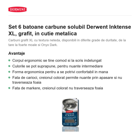 Set 6 batoane carbune solubil Derwent Inktense XL, grafit, in cutie metalica [1]