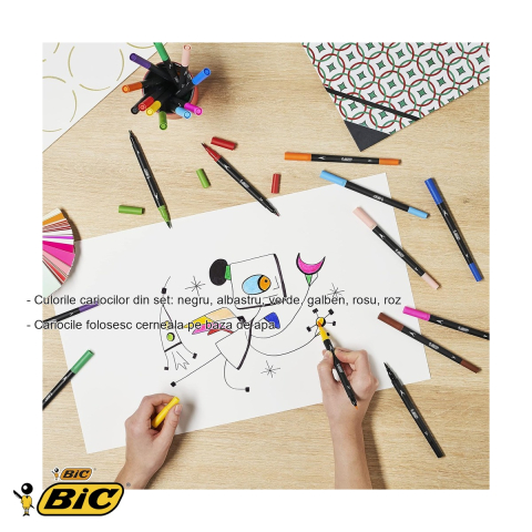 Set 6 carioci Bic Intensity Intense Dual-Tip, varf pensula si varf fin 0.7 mm, pentru schite si decoratiuni [1]