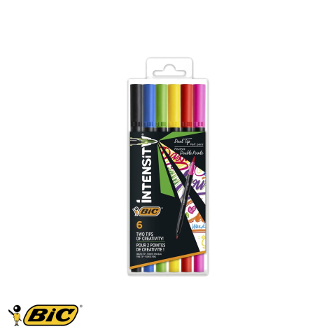 Birotica papetarie - Set 6 carioci Bic Intensity Intense Dual-Tip, varf pensula si varf fin 0.7 mm, pentru schite si decoratiuni