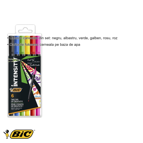 Set 6 carioci Bic Intensity Intense Dual-Tip, varf pensula si varf fin 0.7 mm, pentru schite si decoratiuni [2]