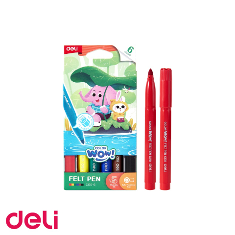 Instrumente de scris - Set 6 carioci jumbo Deli ColorWow, cerneala lavabila, varf rotund, pentru copii