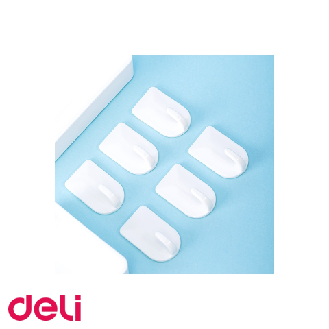 Set 6 carlige adezive Deli, capacitate 1 kg, albe, pentru organizare usoara la birou sau acasa [4]