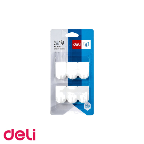 Elemente prindere - Set 6 carlige adezive Deli, capacitate 1 kg, albe, pentru organizare usoara la birou sau acasa