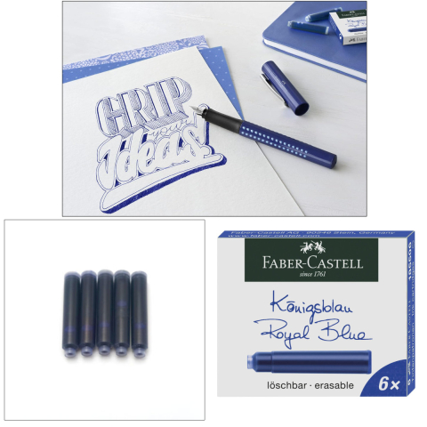 Set 6 Cartuse Cerneala Albastra Royal pentru Stilou, Care Poate fi Stearsa, Faber-Castell, Pentru Reincarcare Rapida la Scoala si Birou [3]