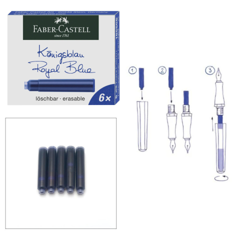 Set 6 Cartuse Cerneala Albastra Royal pentru Stilou, Care Poate fi Stearsa, Faber-Castell, Pentru Reincarcare Rapida la Scoala si Birou [4]