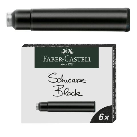 Set 6 Cartuse Cerneala Neagra Intensa pentru Stilou, Care Poate fi Stearsa, Faber-Castell, Pentru Documente si Uz Zilnic, Standard International [3]