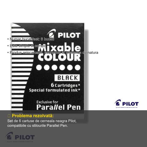 Set 6 cartuse cerneala neagra Pilot, compatibile Parallel Pen, reincarcare economica si ecologica [2]