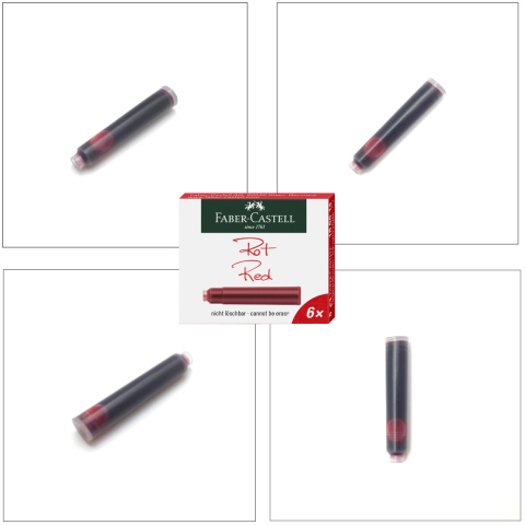 Set 6 Cartuse Cerneala Rosie Vibranta pentru Stilou, Care Poate fi Stearsa, Faber-Castell, Pentru Corectii si Creativitate, Standard International [1]