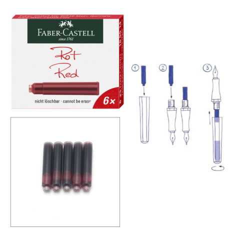 Set 6 Cartuse Cerneala Rosie Vibranta pentru Stilou, Care Poate fi Stearsa, Faber-Castell, Pentru Corectii si Creativitate, Standard International [4]