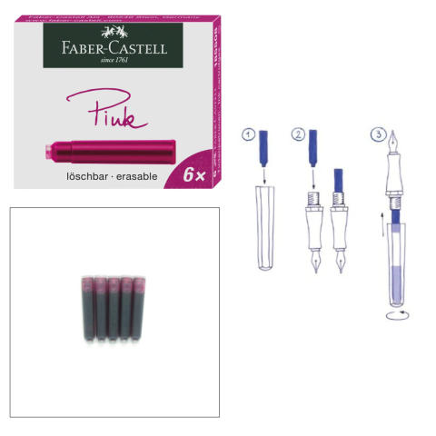 Set 6 Cartuse Cerneala Roz Vibrant pentru Stilou, Care Poate fi Stearsa, Faber-Castell, Pentru Creativitate si Planificare, Standard International [4]