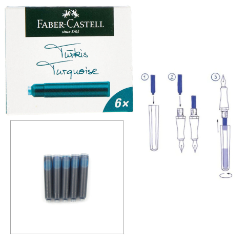 Set 6 Cartuse Cerneala Turcoaz Vibrant pentru Stilou, Care Poate fi Stearsa, Faber-Castell, Pentru Creativitate si Evidentiere, Standard International [4]