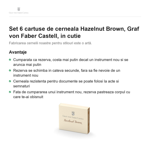 Set 6 cartuse de cerneala Hazelnut Brown, Graf von Faber Castell, in cutie [1]