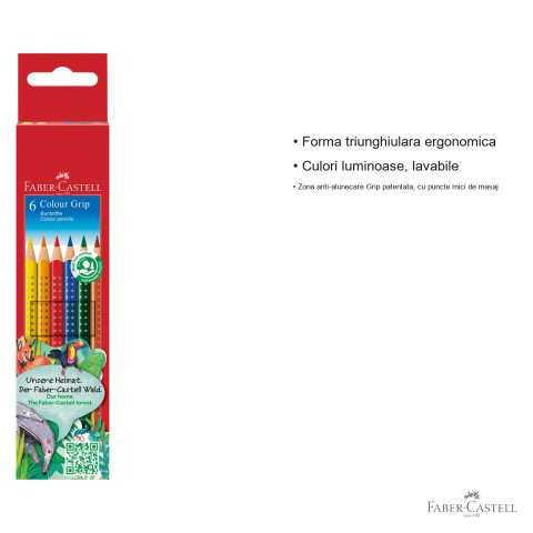 Set 6 creioane colorate Faber-Castell Grip 2001, forma triunghiulara ergonomica, pentru copii [2]