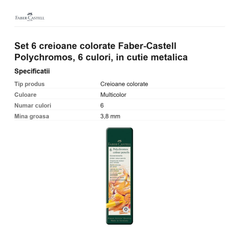 Set 6 creioane colorate Faber-Castell Polychromos, 6 culori, in cutie metalica [2]