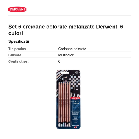 Set 6 creioane colorate metalizate Derwent, 6 culori [2]
