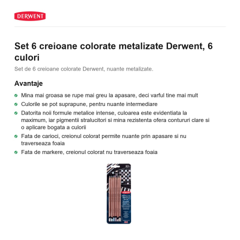 Set 6 creioane colorate metalizate Derwent, 6 culori [1]
