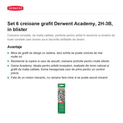 Set 6 creioane grafit Derwent Academy, 2H-3B, in blister [1]