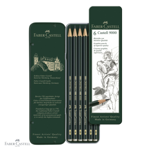 Set 6 creioane grafit Faber-Castell Castell 9000, duritate HB-8B, in cutie metalica, pentru desen si schite [3]
