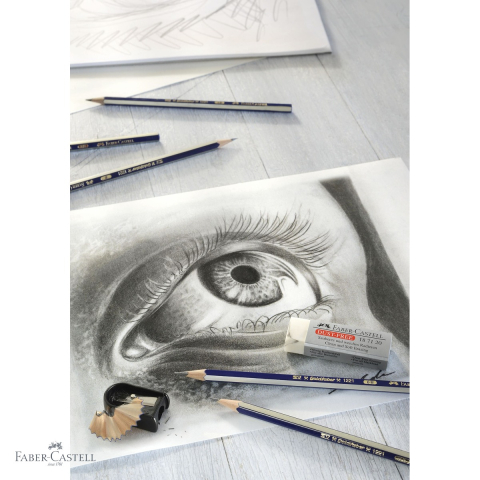 Set 6 creioane grafit Faber-Castell Gold Faber, diverse tarii (2H-6B), cu radiera si ascutitoare [3]