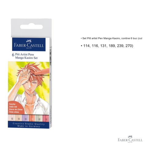 Set 6 liner-e Faber-Castell Pitt Artist Pen Manga Kaoiro, tus India pigmentat, pentru ilustratie si manga [2]