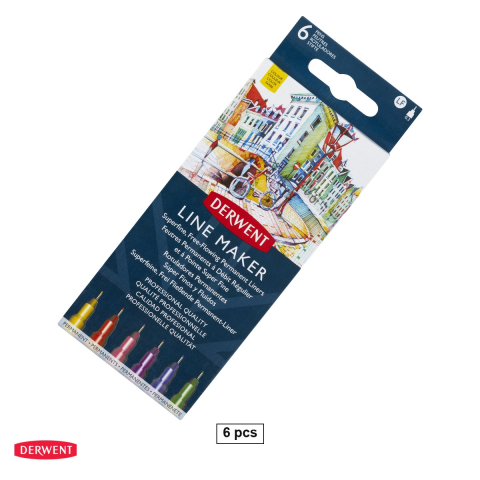 Linere - Set 6 linere colorate Derwent Professional, varf 0.3 mm, culori asortate