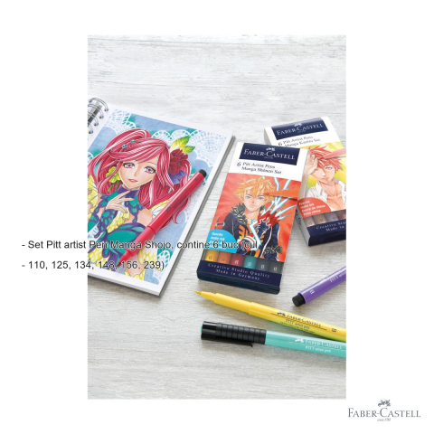 Set 6 linere Faber-Castell Pitt Artist Pen Manga Shojo, tus India permanent, pentru ilustratie manga si desen artistic [1]