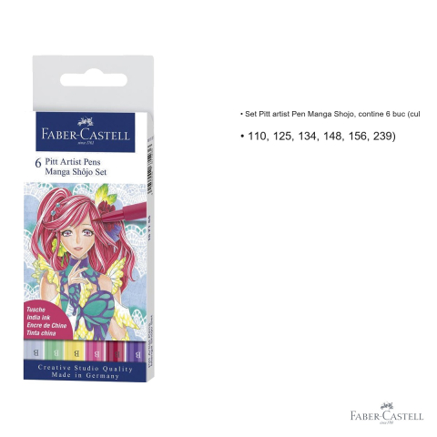 Set 6 linere Faber-Castell Pitt Artist Pen Manga Shojo, tus India permanent, pentru ilustratie manga si desen artistic [2]