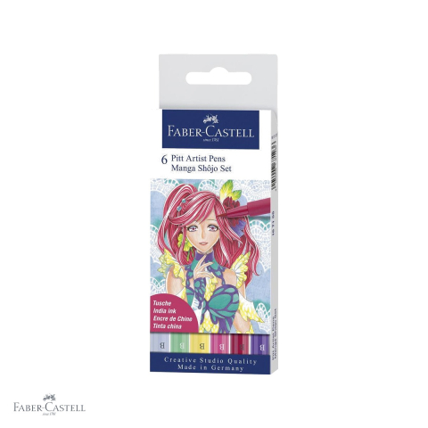 Markere si instrumente de desen artistic - Set 6 linere Faber-Castell Pitt Artist Pen Manga Shojo, tus India permanent, pentru ilustratie manga si desen artistic
