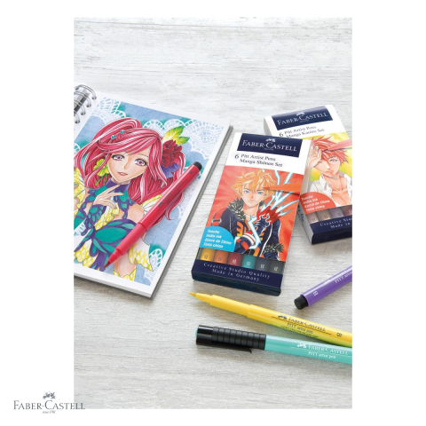Set 6 linere Faber-Castell Pitt Artist Pen Manga Shojo, tus India permanent, pentru ilustratie manga si desen artistic [3]