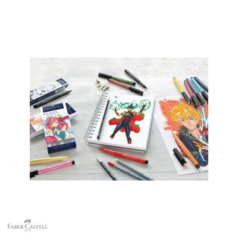 Set 6 linere Faber-Castell Pitt Artist Pen Manga, tus India negru, pentru desen si ilustratie manga [3]