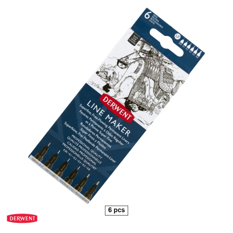 Linere - Set 6 linere grafice Derwent Professional, varfuri de la 0.05 la 0.8 mm, cerneala neagra permanenta