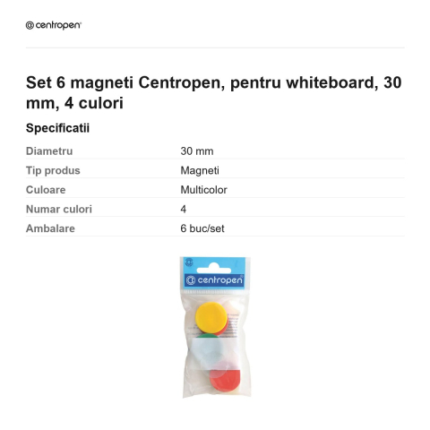 Set 6 magneti Centropen, pentru whiteboard, 30 mm, 4 culori [2]