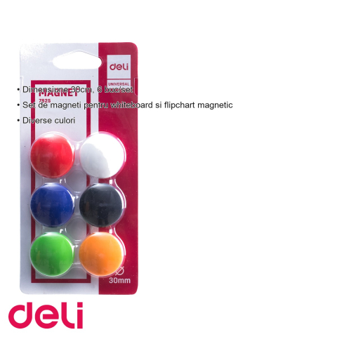 Set 6 magneti colorati pentru whiteboard Deli, diametru 30mm, fixare sigura pe tabla magnetica [2]