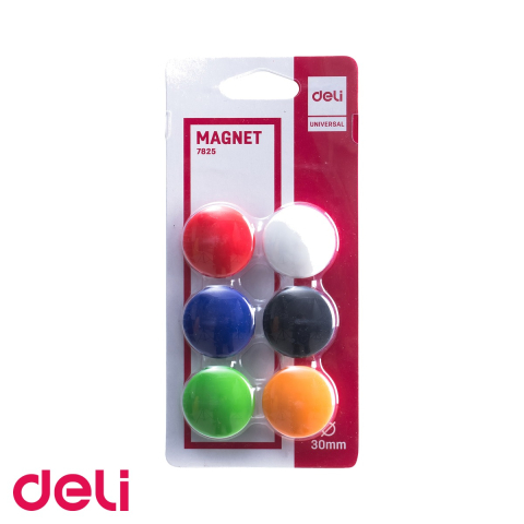 Magneti pentru whiteboard - Set 6 magneti colorati pentru whiteboard Deli, diametru 30mm, fixare sigura pe tabla magnetica