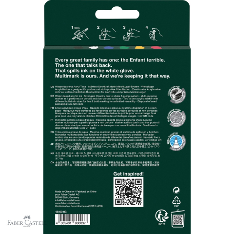 Set 6 markere acrilice Faber-Castell Multimark, varf dublu, culori de baza, pentru multiple suprafete [3]