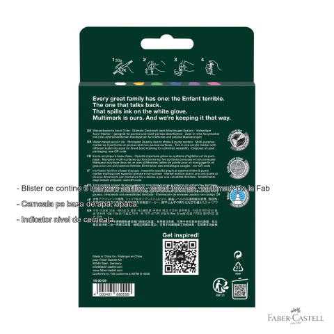 Set 6 markere acrilice Faber-Castell Multimark, varf dublu, culori intense, pentru multiple suprafete [1]