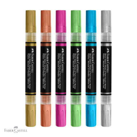 Set 6 markere acrilice Faber-Castell Shake&Paint, culori metalizate, varf dublu, pentru diverse suprafete [3]