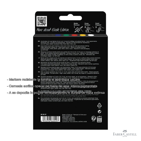 Set 6 markere acrilice Faber-Castell Shake&Paint, varf dublu, culori clasice, pentru suprafete multiple [1]