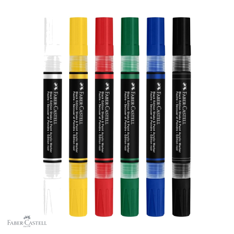 Set 6 markere acrilice Faber-Castell Shake&Paint, varf dublu, culori clasice, pentru suprafete multiple [3]