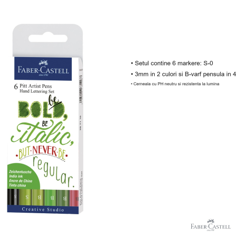 Set 6 markere caligrafica Faber-Castell Pitt Artist Pen, varf S si pensula, tonuri de verde [2]