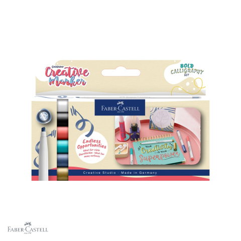 Birotica papetarie - Set 6 markere caligrafice Faber-Castell Goldfaber, varf tip dalta, pentru suprafete multiple