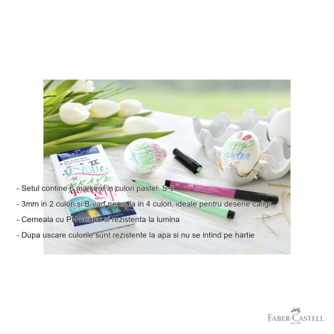 Set 6 markere caligrafice Faber-Castell Pitt Artist Pen, culori pastel, varf pensula si liner, pentru desen artistic [1]