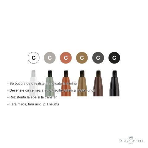 Set 6 markere caligrafice Faber-Castell Pitt Artist Pen, varf caligrafic 2.5 mm, cerneala pigmentata rezistenta la apa [1]