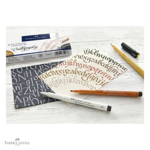 Set 6 markere caligrafice Faber-Castell Pitt Artist Pen, varf caligrafic 2.5 mm, cerneala pigmentata rezistenta la apa [3]